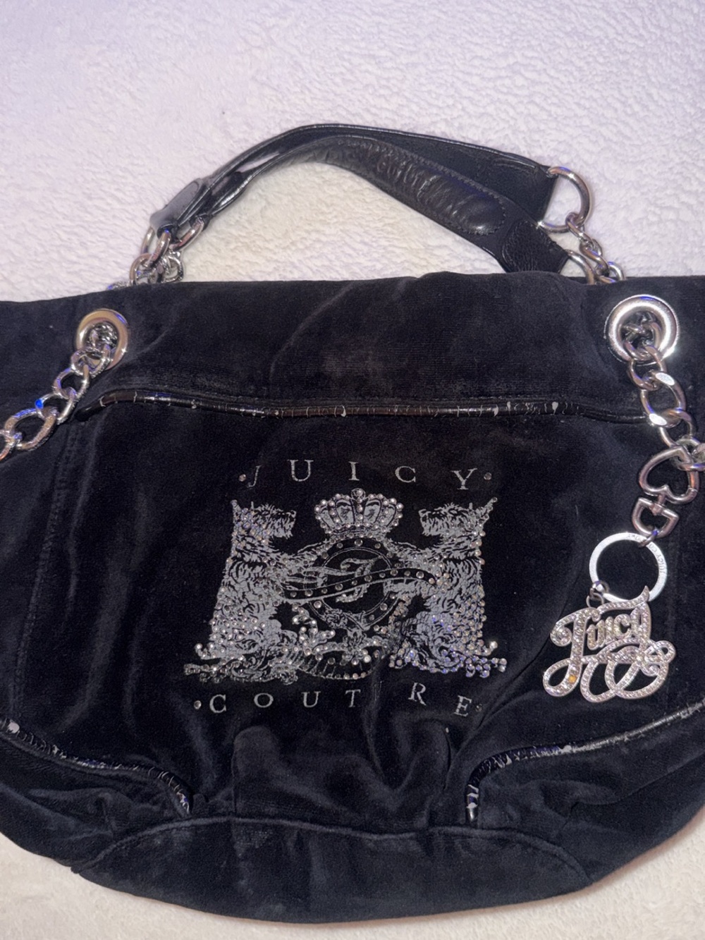Vintage Juicy Couture Black Velour Chain-Handle Shoulder Bag